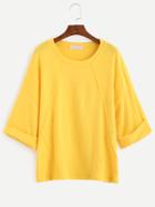 Romwe Yellow Drop Shoulder Cuffed T-shirt