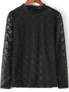 Romwe Stand Collar Lace Black Blouse