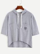 Romwe Grey Dual Pocket Front High Low Hooded T-shirt