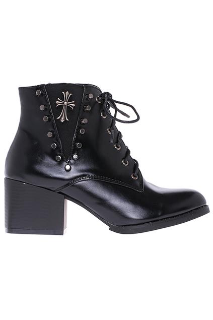 Romwe Rivet & Retro Cross Embellished Boot