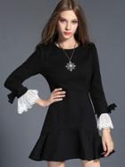 Romwe Black Round Neck Long Sleeve Fishtail Dress