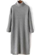 Romwe Turtleneck Split Grey Sweater Dress