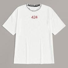 Romwe Guys Letter Print Drop Shoulder Tee