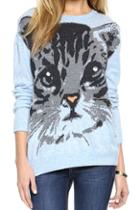 Romwe Cat Face Knitted Blue Jumper