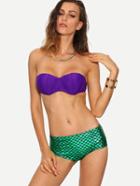 Romwe Contrast Mermaid Seashell Bandeau Bikini Set