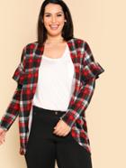 Romwe Ruffle Sleeve Curved Open Front Jersey Cardigan