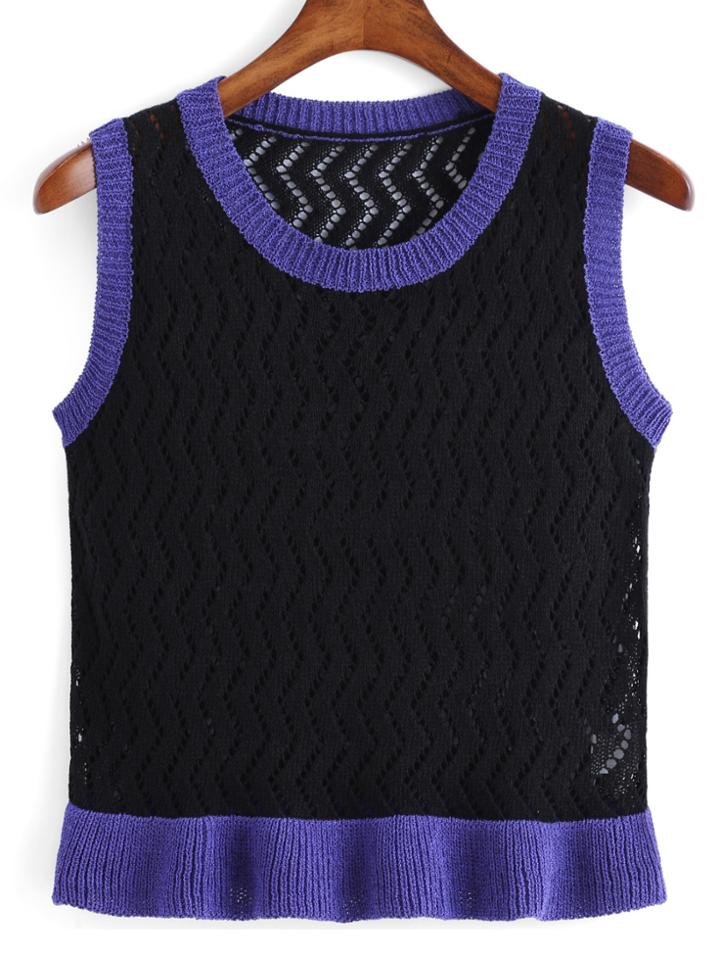 Romwe Contrast Edge Knit Black Tank Top