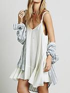 Romwe V Neck Trapeze White Dress