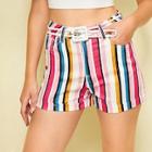 Romwe Colorful Striped Roll Up Hem Shorts