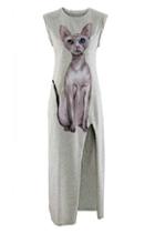 Romwe Romwe Cat Print Split Sleeveless Grey Dress