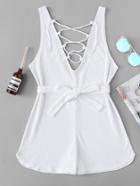 Romwe Lace Up Bow Romper