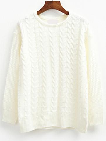 Romwe Dropped Shoulder Seam Cable Knit White Sweater