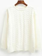 Romwe Dropped Shoulder Seam Cable Knit White Sweater