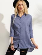 Romwe Blue Denim Style Drop Shoulder Blouse