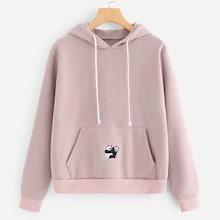 Romwe Letter And Panda Embroidery Hoodie