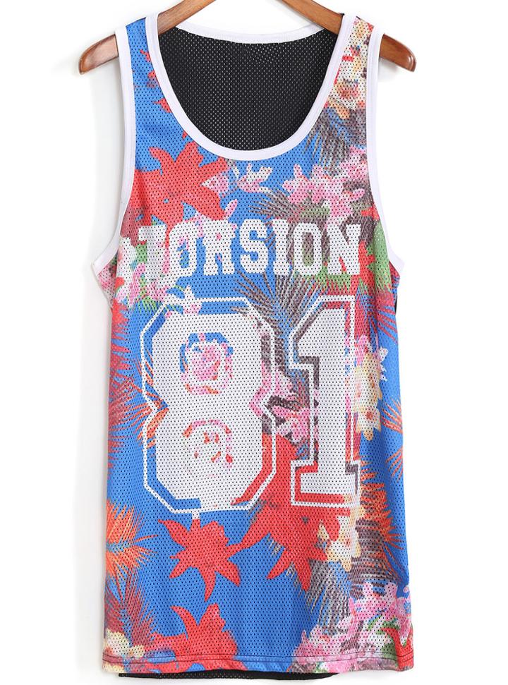 Romwe Letter Print Florals Tank Top