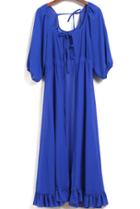 Romwe Peplum Hem Lace Up Chiffon Blue Dress