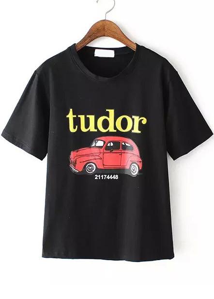 Romwe Car Print Black T-shirt