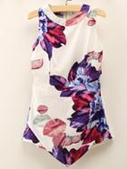 Romwe Open Back Florals Asymmetrical Romper
