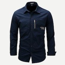 Romwe Guys Zipper Detail Embroidery Shirt