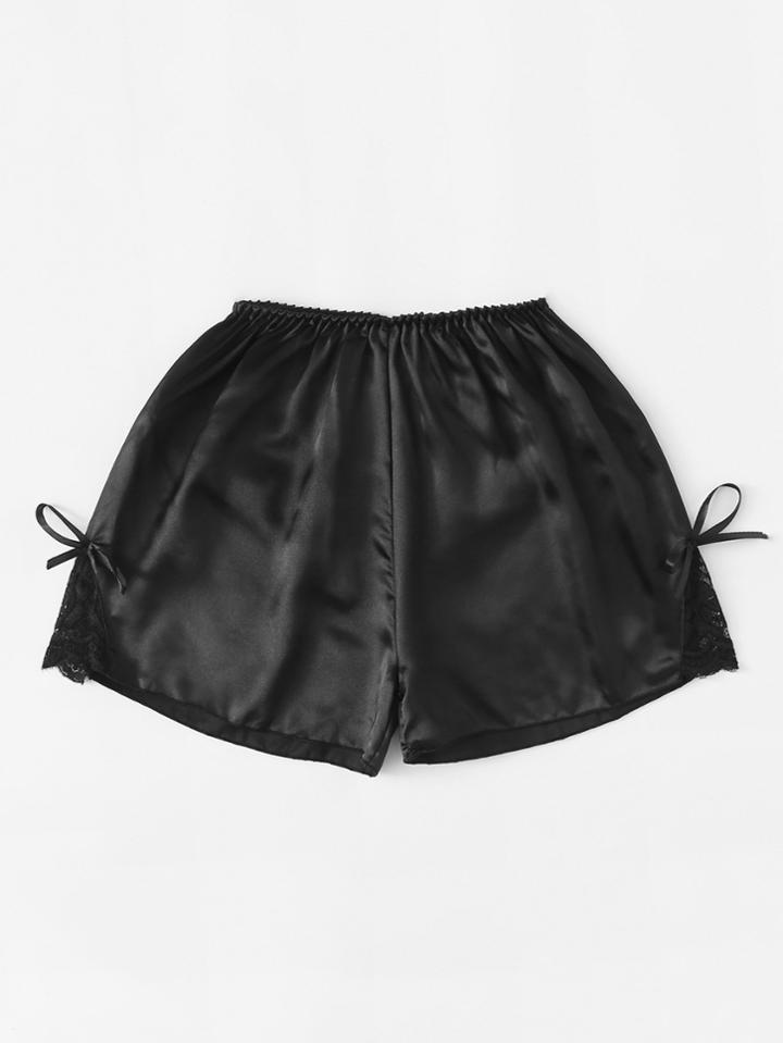 Romwe Lace Detail Satin Shorts