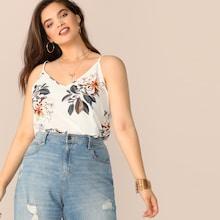 Romwe Plus Botanical Print Cami Top