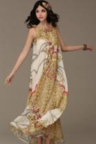 Romwe Sleeveless Belted Yellow Floral Maxi Dress
