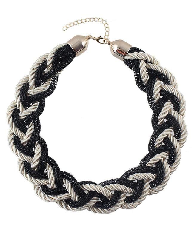 Romwe Black Braided Rope Chunky Necklace