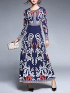 Romwe Porcelain Print Rhinestone Decoration Dress