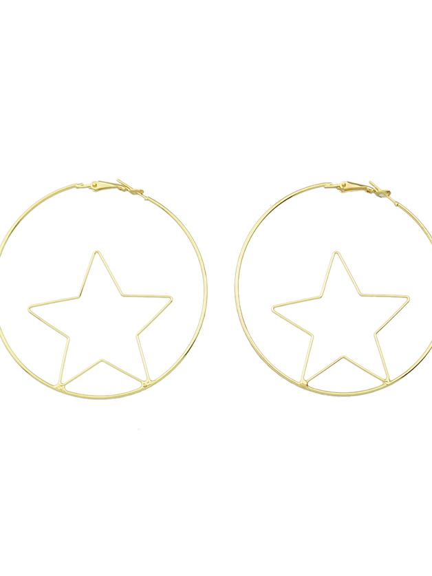 Romwe Fashion Gold Color Star Shape Big Hoop Earrings