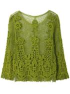 Romwe Green Lace Crochet Cropped Blouse