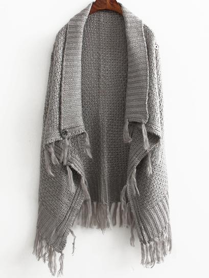 Romwe Lapel Sleeveless Tassel Grey Cardigan