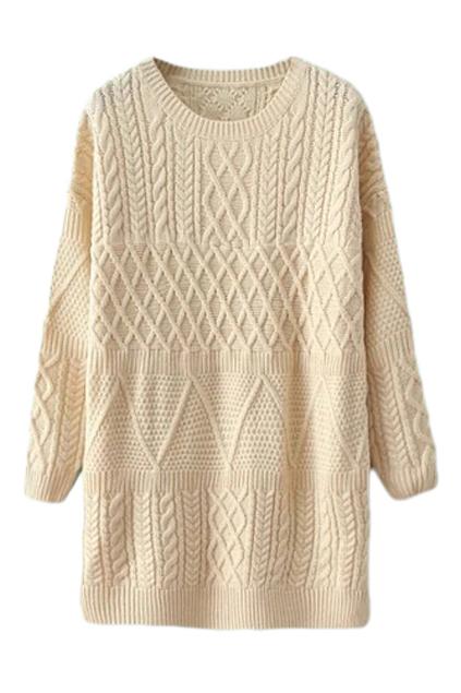 Romwe Twisted Rhombus Knitted Cream Jumper