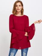 Romwe Tiered Fluted Sleeve Tunic Top