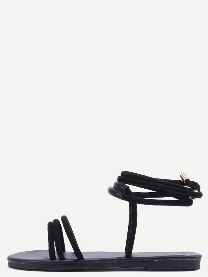 Romwe Black Peep Toe Strappy Sandals