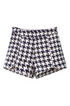 Romwe Poundstooth Pattern Print Split Shorts