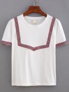 Romwe Embroidery Short Sleeve T-shirt - Red