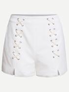 Romwe White Eyelet Lattice Detail Slit Shorts