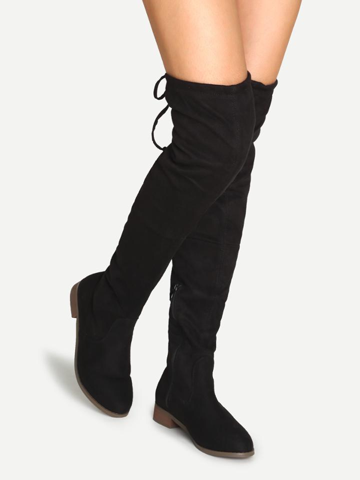 Romwe Black Faux Suede Over The Knee Zipper Boots
