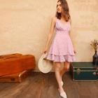 Romwe Criss Cross Backless Double Layer Hem Cami Dress