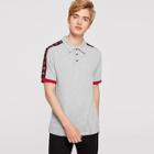 Romwe Guys Contrast Tape Detail Heather Knit Polo Shirt