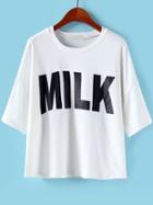 Romwe Milk Print Loose White T-shirt