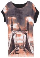 Romwe Round Neck Bridge Print Yellow T-shirt