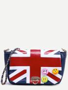 Romwe Blue Union Jack Patch Badge Detail Flap Bag