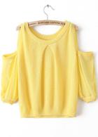 Romwe Off-shoulder Knit Yellow Sweater