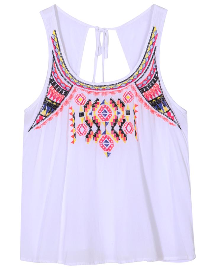 Romwe Round Neck Embroidered Open Back Vest