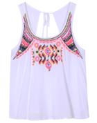 Romwe Round Neck Embroidered Open Back Vest