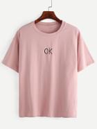 Romwe Pink Embroidered T-shirt