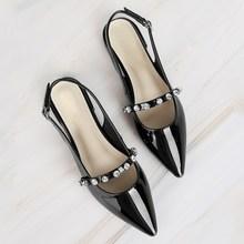 Romwe Rhinestone Decor Point Toe Slingback Flats