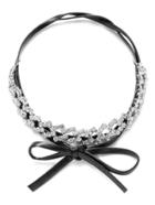 Romwe Black Pu Crystal Self Tie Choker